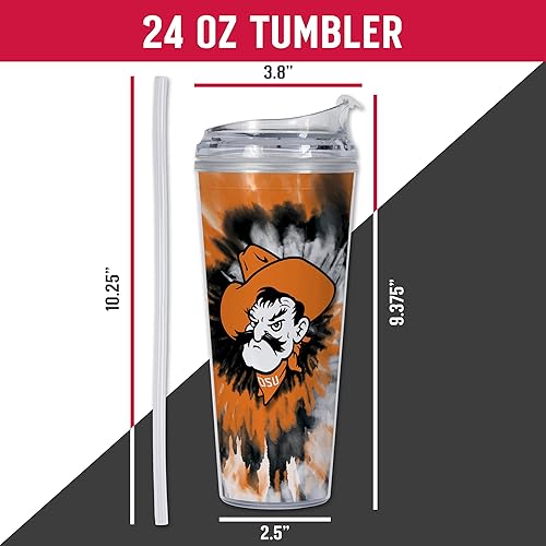 Miniatura 182 de Rico Industries NCAA - Vaso de acrílico con purpurina de 24 onzas con tapa con bisagras, vaso de doble pared con licencia oficial y popote Brillo