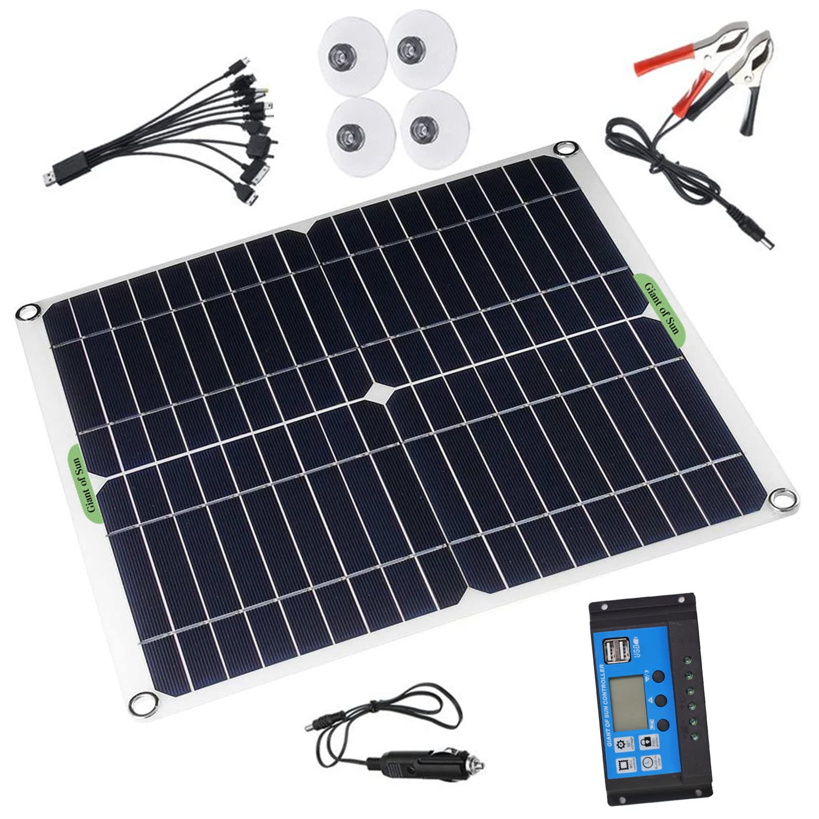 Zestaw Monokrystalicznych Paneli Słonecznych 200W, do Samochodów, Kamperów oraz Łodzi, Przenośny Panel Fotowoltaiczny, z Kontrolerem 10A 20A 30A 40A 50A 60A 70A 80A 90A 100A,60A