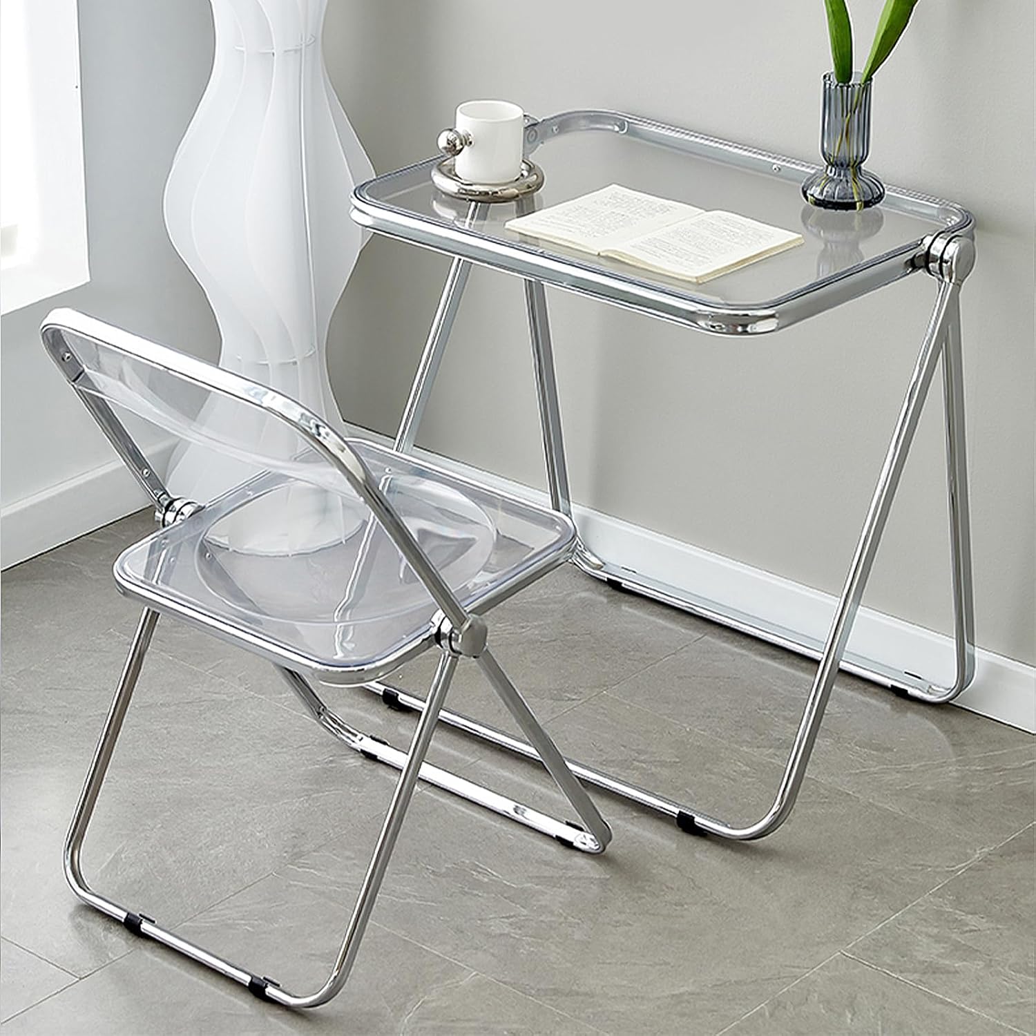 KAIHAOWIN Folding Chair and Table Transparent Acrylic Folding Desk and Chairs Set (Clearing)