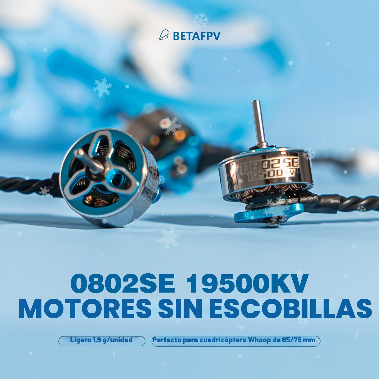 BETAFPV 4pcs 0802SE 19500KV 1S Brushless Motor Ultralight Weight 1S FPV RC Motor Compatible for 65/75mm 1S Brushless Racing Whoop Drone Quadcopter like Meteor Series FPV Drones-Iceblue