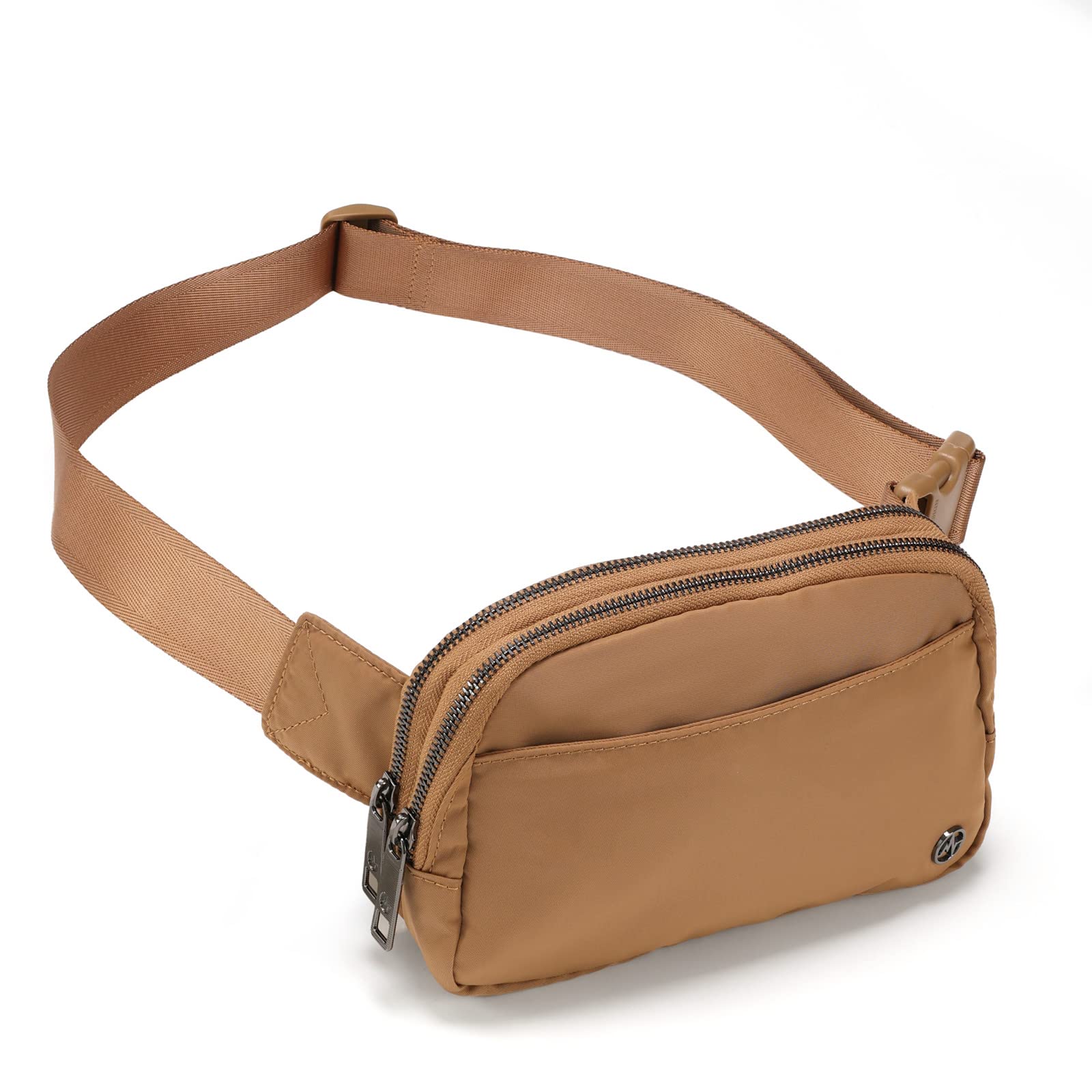 Pander Everywhere Belt Bag for Women, 5 Zipper Pockets Nylon Crossbody Fanny Pack Purse (Caramel Burnt).
