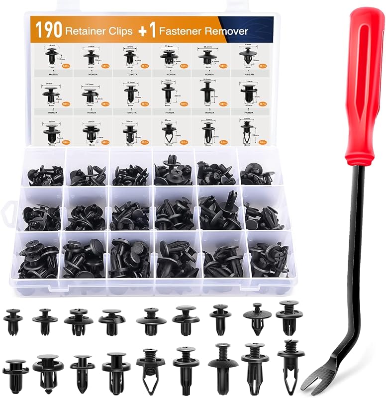 Kit de Presilhas Automotivas GOOACC com Removedor – 190 Peças, 18 Tamanhos, Toyota Honda Nissan Mazda
