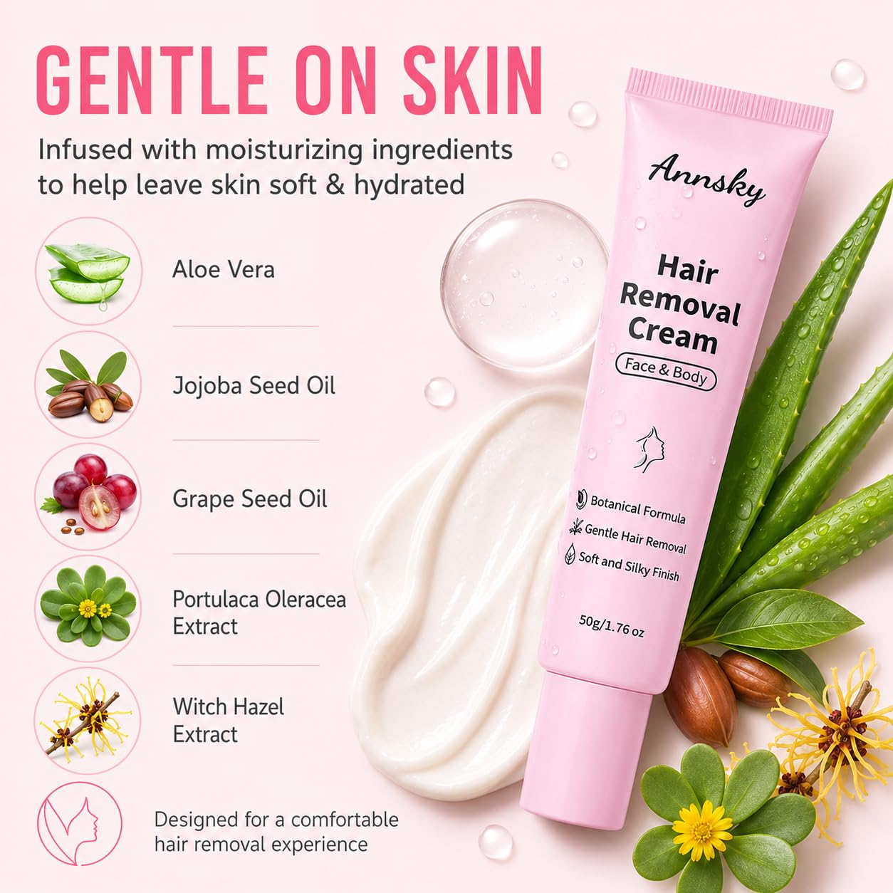 Hair Removal Cream for Women, Face & Body Hair Remover Depilatory Cream with Spatula, Botanical Formula for Legs, Arms, Underarms, Bikini Line, Upper Lip & Chin, Soft Silky Finish