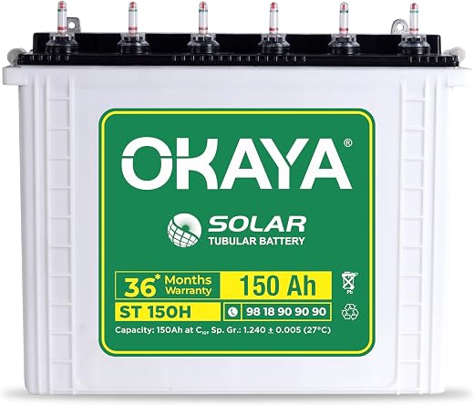 Okaya Solar ST 150H, 150Ah Tall Tubular Solar Battery for Home, Office & Shop with 36 Months Warranty