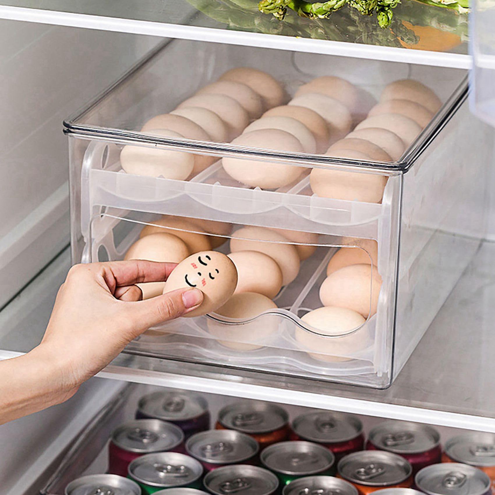 2X Caja de Almacenamiento Deslizante para Huevos, Contenedor para Huevos, Cajón para Refrigerador, Caja Apilable para Huevos de Comida, Organizador para Nevera de Cocina