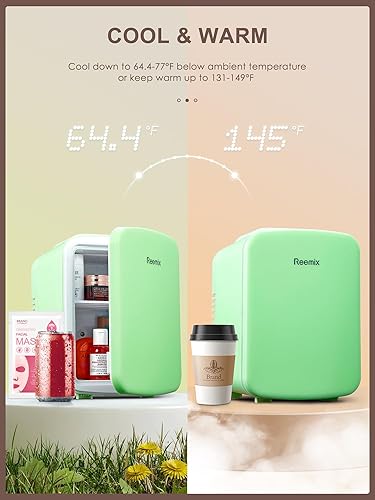 Miniatura 3 de Reemix Mini nevera, 3.7 litros6 latas, refrigerador portátil y calentador personal para el cuidado de la piel, cosméticos, bebidas, alimentos, ideal