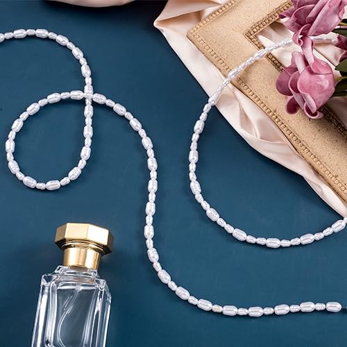 Miniatura 3 de OIIKI 150 cuentas ovaladas de perlas para la fabricación de joyas, agujeros grandes de 0.039 pulgadas (0.039 in), perlas blancas de imitación en