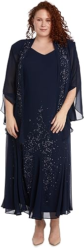 R&M Richards - Vestido de gasa con cuentas para mujer