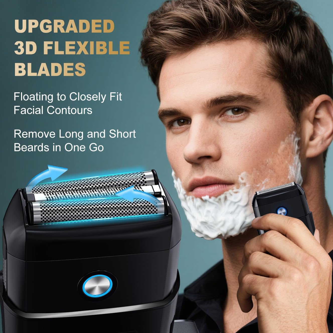Electric Foil Shavers for Men：Upgraded Mini Electric Razor for Beard with 3 Floating Blades - Cordless Portable Travel Face Shaver USB-C Fast Rechargeable - IPX5 Waterproof(Black)
