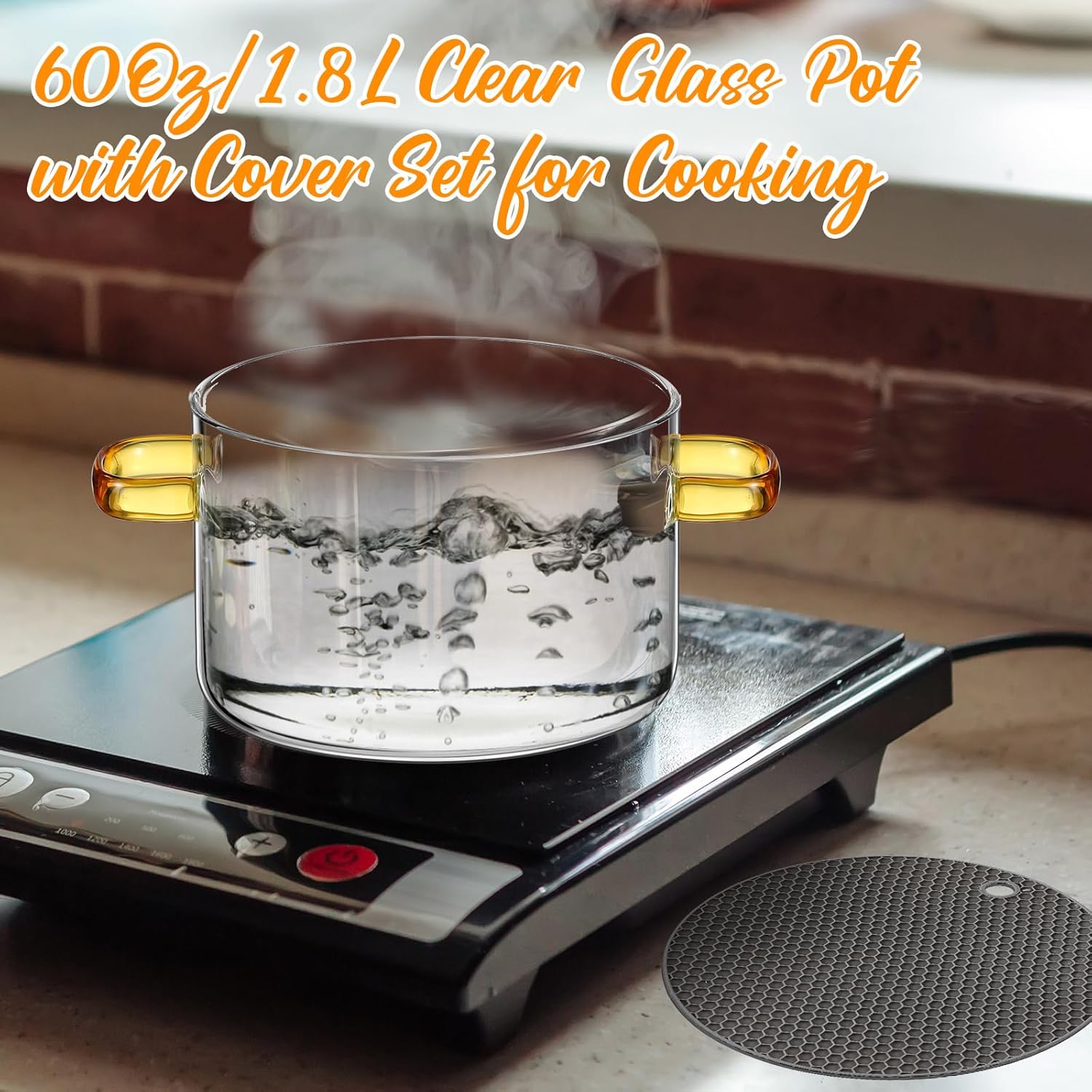 Baderke Christmas Simmer Pot Gift for Cooking Festive Saucepan Pots, Simmer Pot with Lid and Wooden Handle, 2 Brushes and 2 Silicone Mats for Xmas Gift and Cooking Food(Simple)