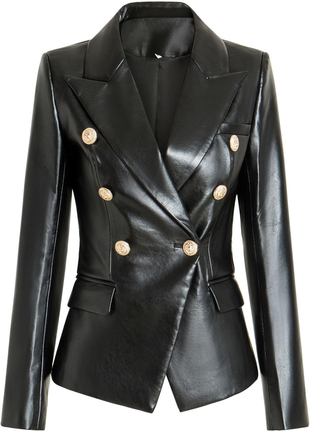 Women's Faux Leather Blazer Collar Coat Button Down Vintage Coat Jacket Slim Fit Solid Outdoor Outerwear