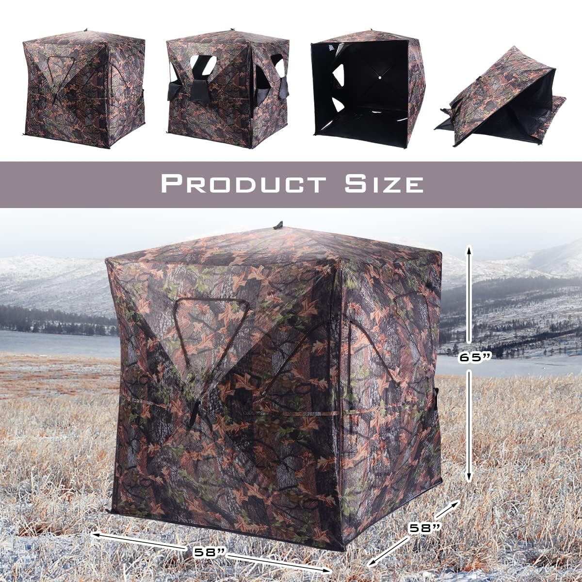 2-3 Person Pop Up Ground Blind, Portable Hunting Blind With 360 Degree &ndash