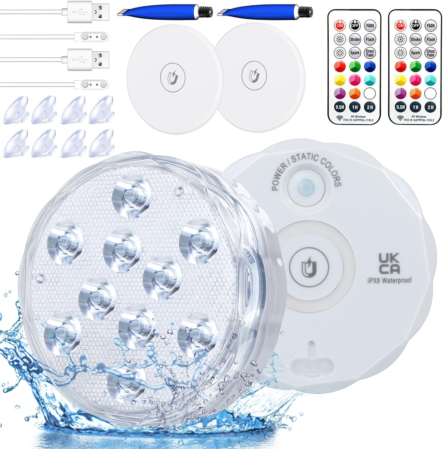 Zwembadverlichting, oplaadbaar, onderwater ledlampen, volledig verzegeld, waterdicht IPX8, onderwaterlicht, geschikt voor zwembad, feest, bruiloft, Halloween, vistank (2 stuks