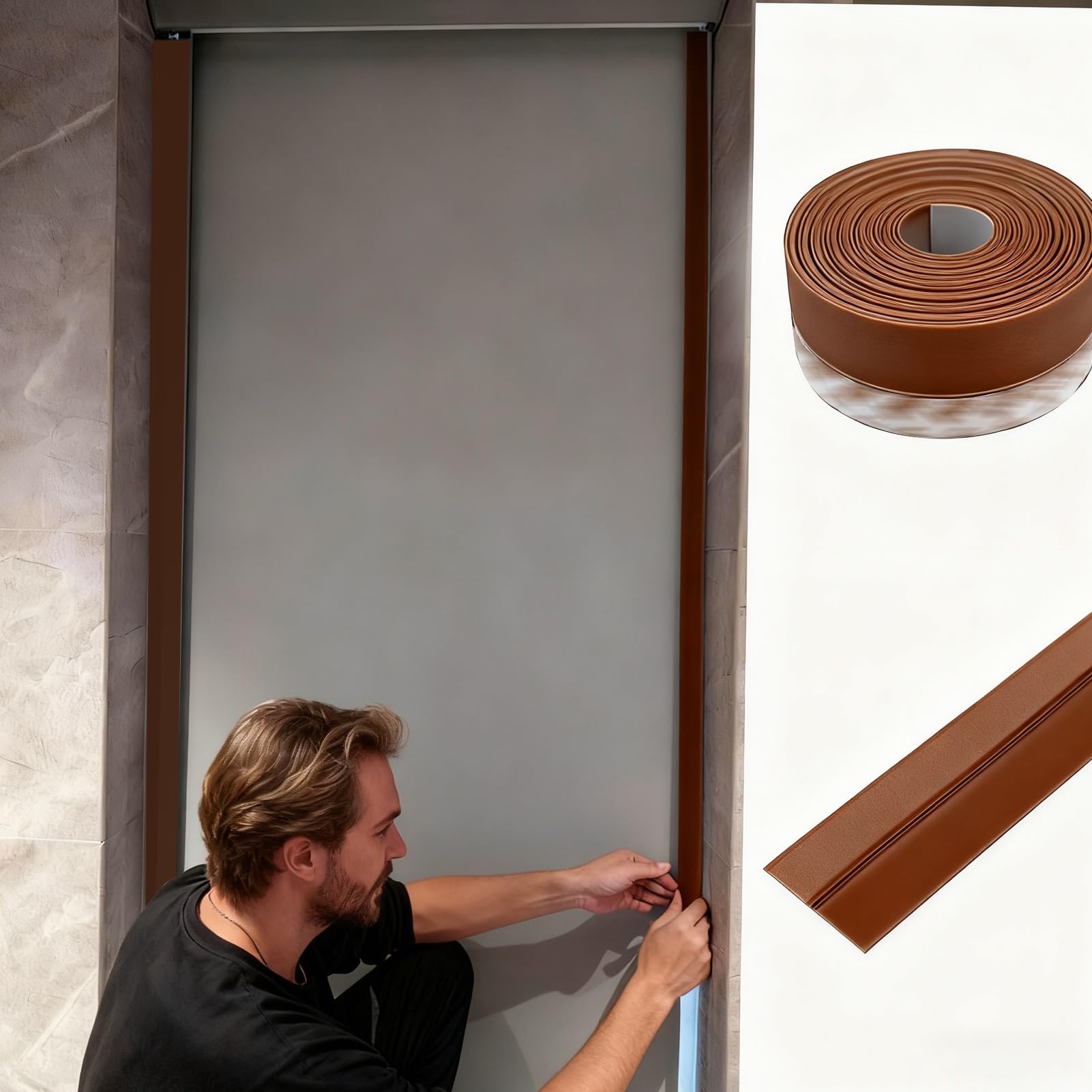 strisce oscuranti per finestre Strisce Autoadesive Anti-luce, Strisce Anti-luce in Silicone per Finestre Da 3,5 cm Di Larghezza, Guarnizioni Anti-spiffero Tagliabili Porte-finestre(Brown,20m/65.6ft)