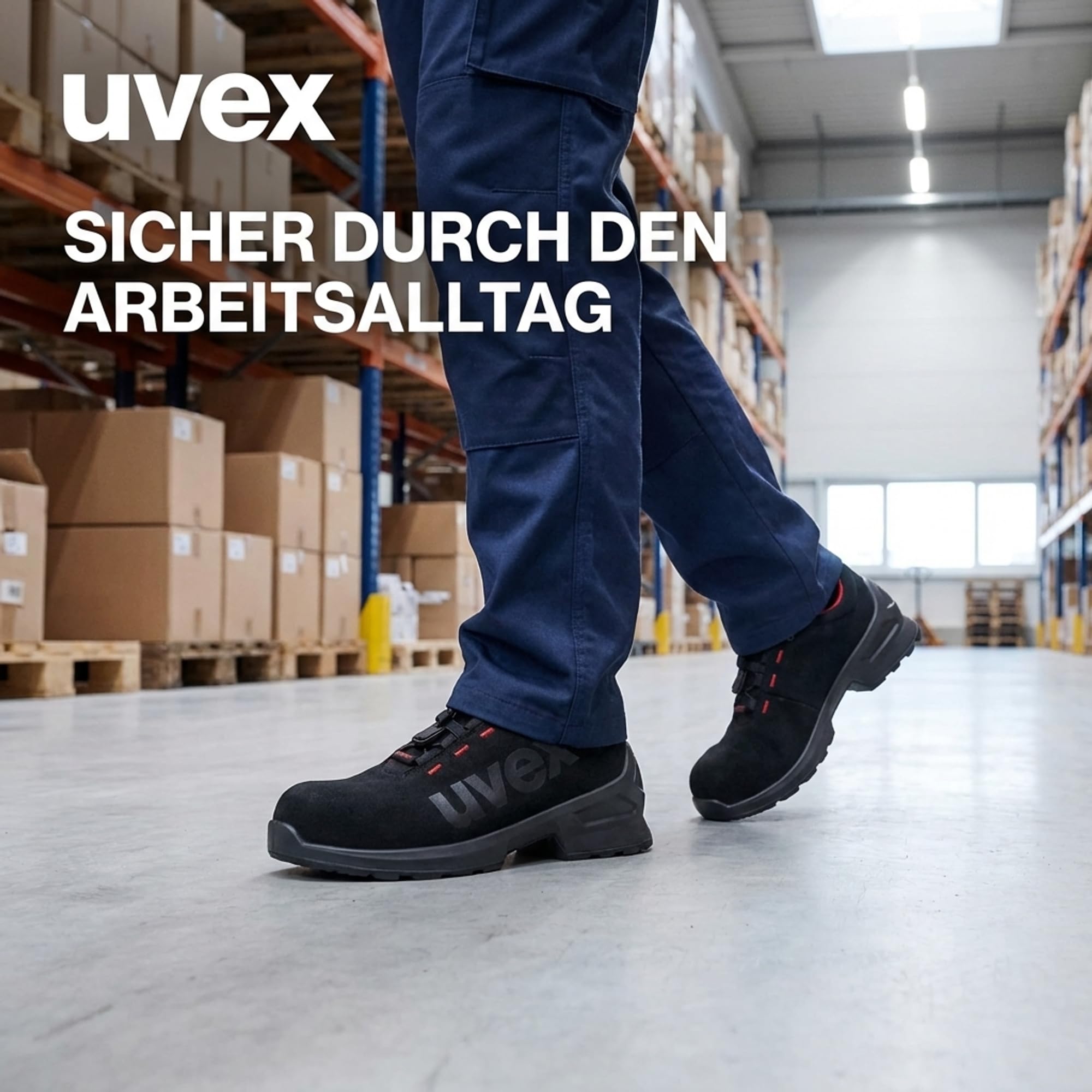 Uvex 1 Duo Halbschuh S2 - Sicherheitsschuh für leichte Bereiche - sportlich, leicht & flexibel - schwarz, rot - Größe 42