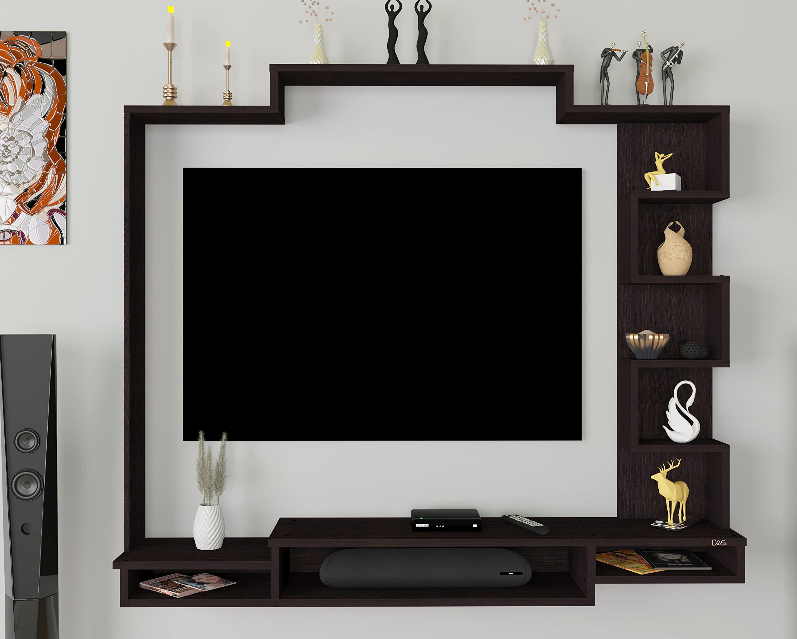 DAS David High Strength & Durable Wall Mount Engineered Wood TV Entertainment Unit Stand Set Top Box Stand for Living Room Flowery Wenge (Ideal for up to 50") Screen