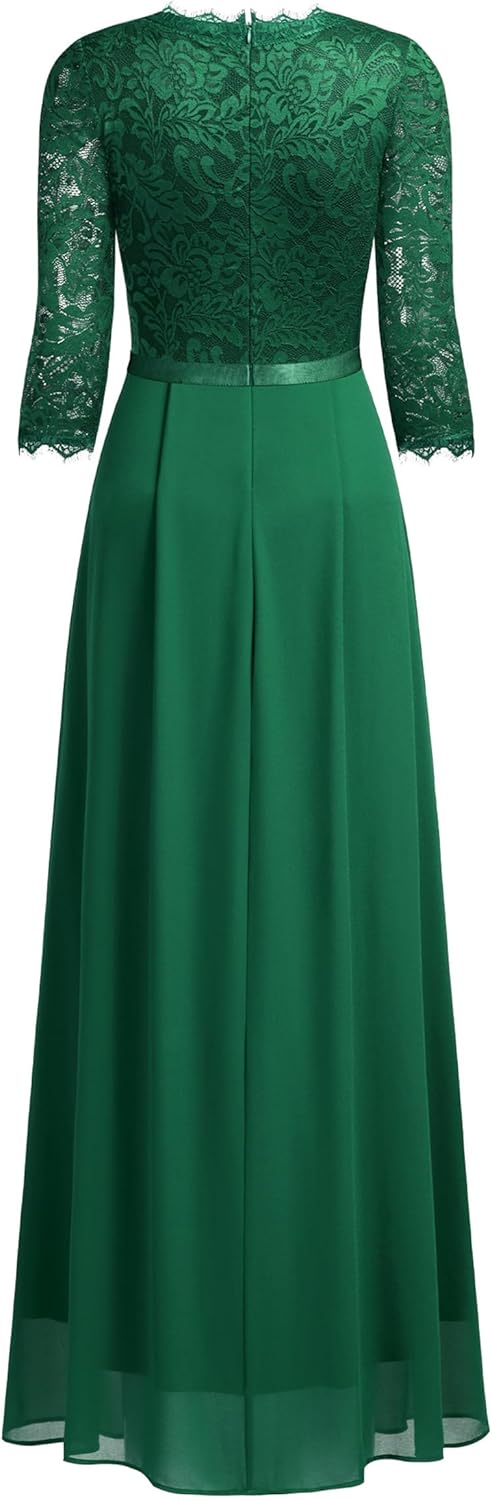 MISSMAY Women's Formal Floral Lace 2/3 Sleeves Long Evening Party Maxi Dress - Image 6