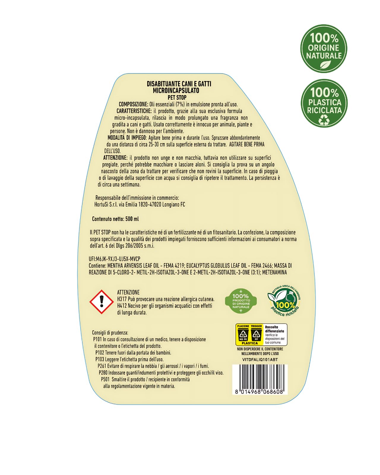 DifesAmica Spray Disabituante Naturale Cani e Gatti 500ml – Anti Pipì e Anti Morso Interno ed Esterno | Effetto Barriera con Oli Essenziali Microincapsulati | Sicuro, Non Tossico, Naturale