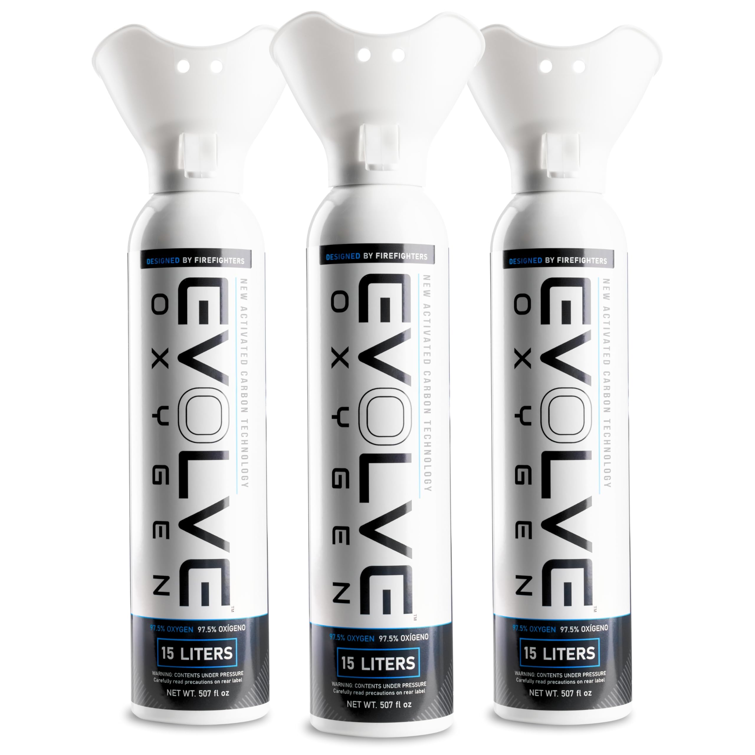 15-Liter Pure Oxygen Canister with Breathing Cup | Portable Oxygen Can | Ideal for Home Use and Outdoor Activities | Designed by Firefighters | Made in The USA | Pack of 3