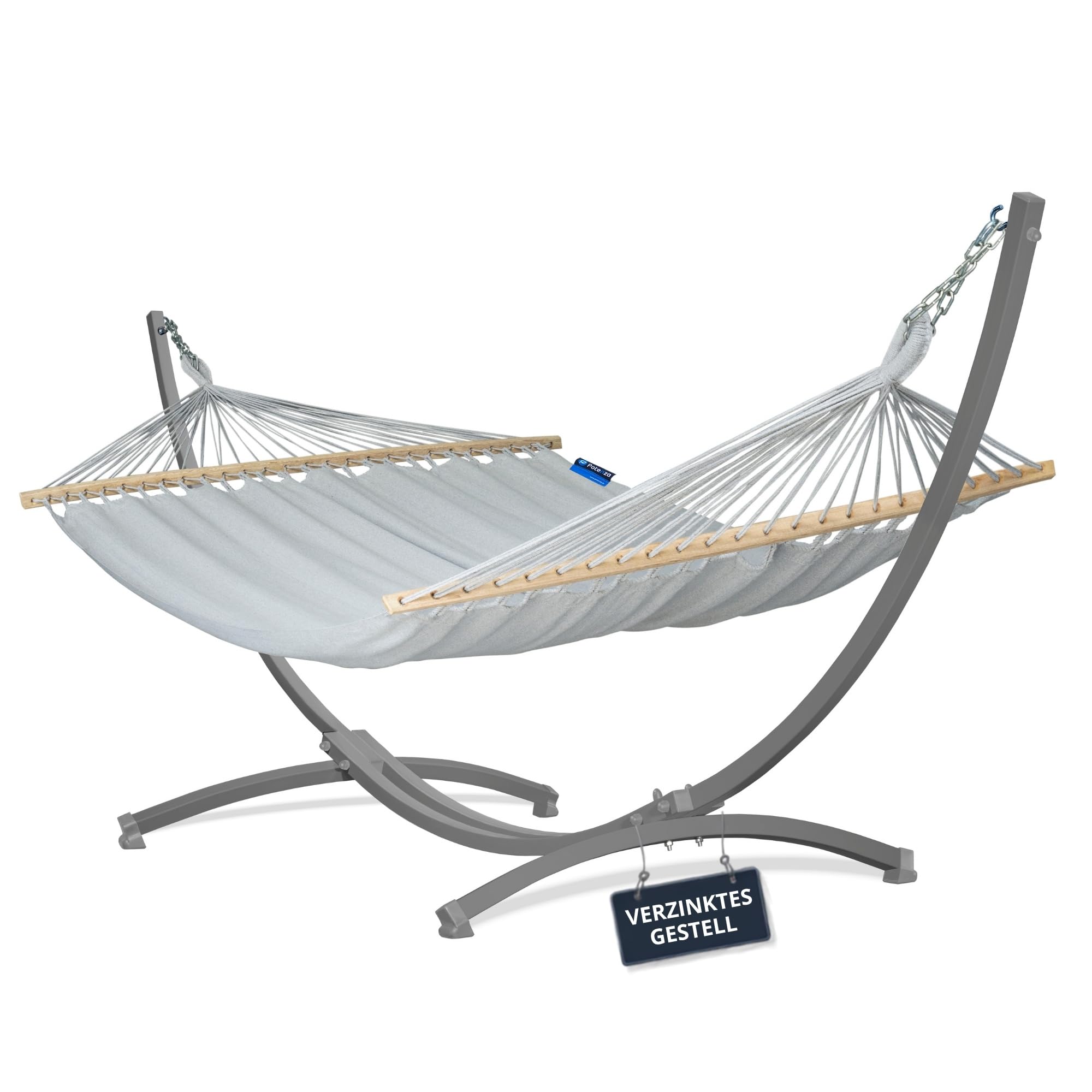 Potenza Hamaca para exteriores con estructura galvanizada para 2 personas, 100% algodón, Merida, 215 x 160, 200 kg, estructura de hamaca de 220 kg, resistente a la intemperie