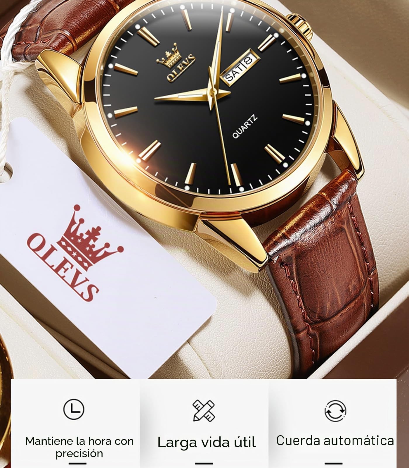 OLEVS Amazon Watches, Reloj de Cuero marrón para Hombre, Reloj Luminoso para Hombre, Reloj de Vestir para Hombre, Reloj de Cuarzo de Moda para Hombre, Relojes Marrones Impermeables