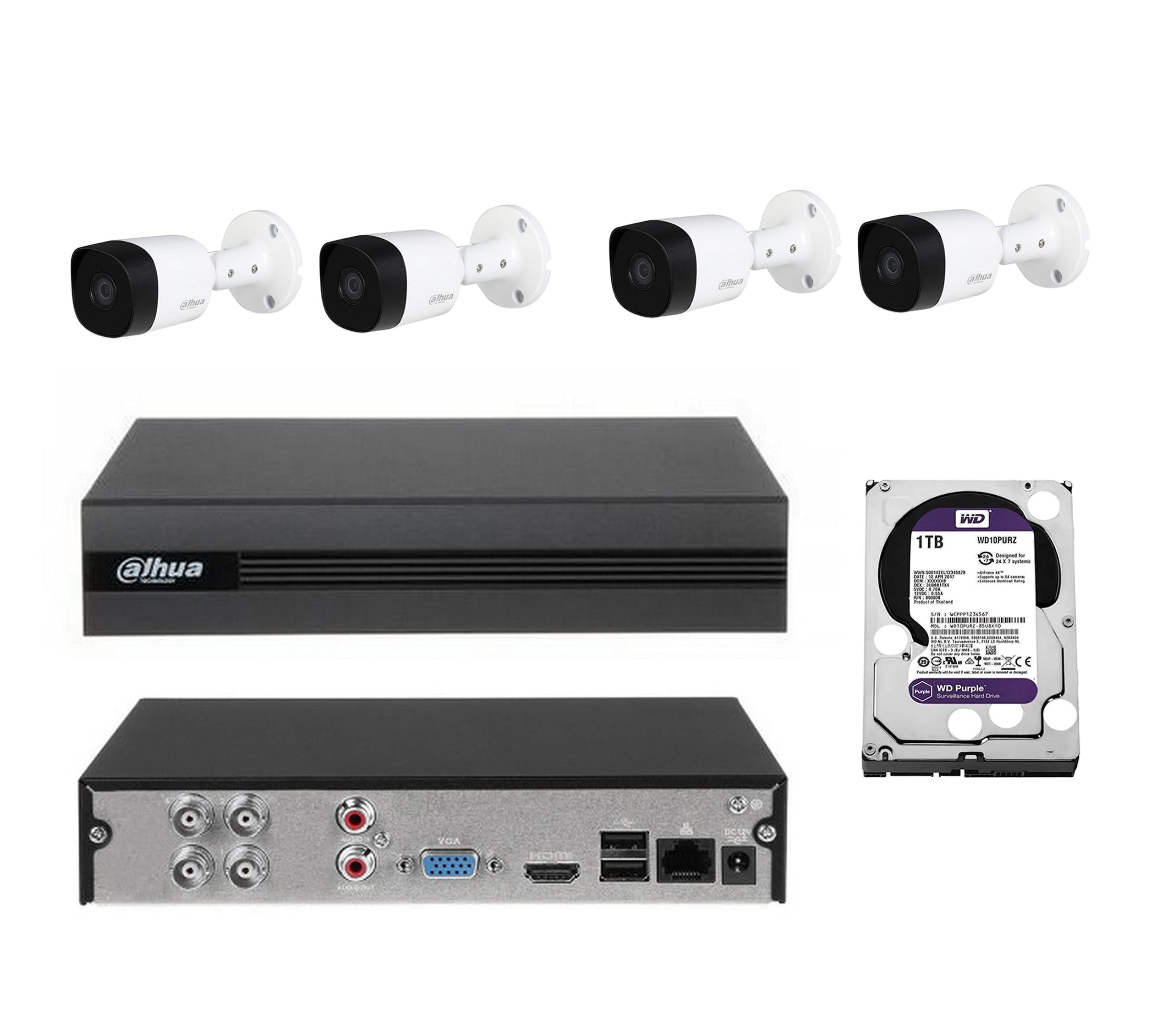 EZ-IP DAHUA CCTV KIT DVR 5MP Impermeabile Bullet Camera 2.8mm Obiettivo fisso fino a 20M IR - HAC-B2A51 - XVR1B04H