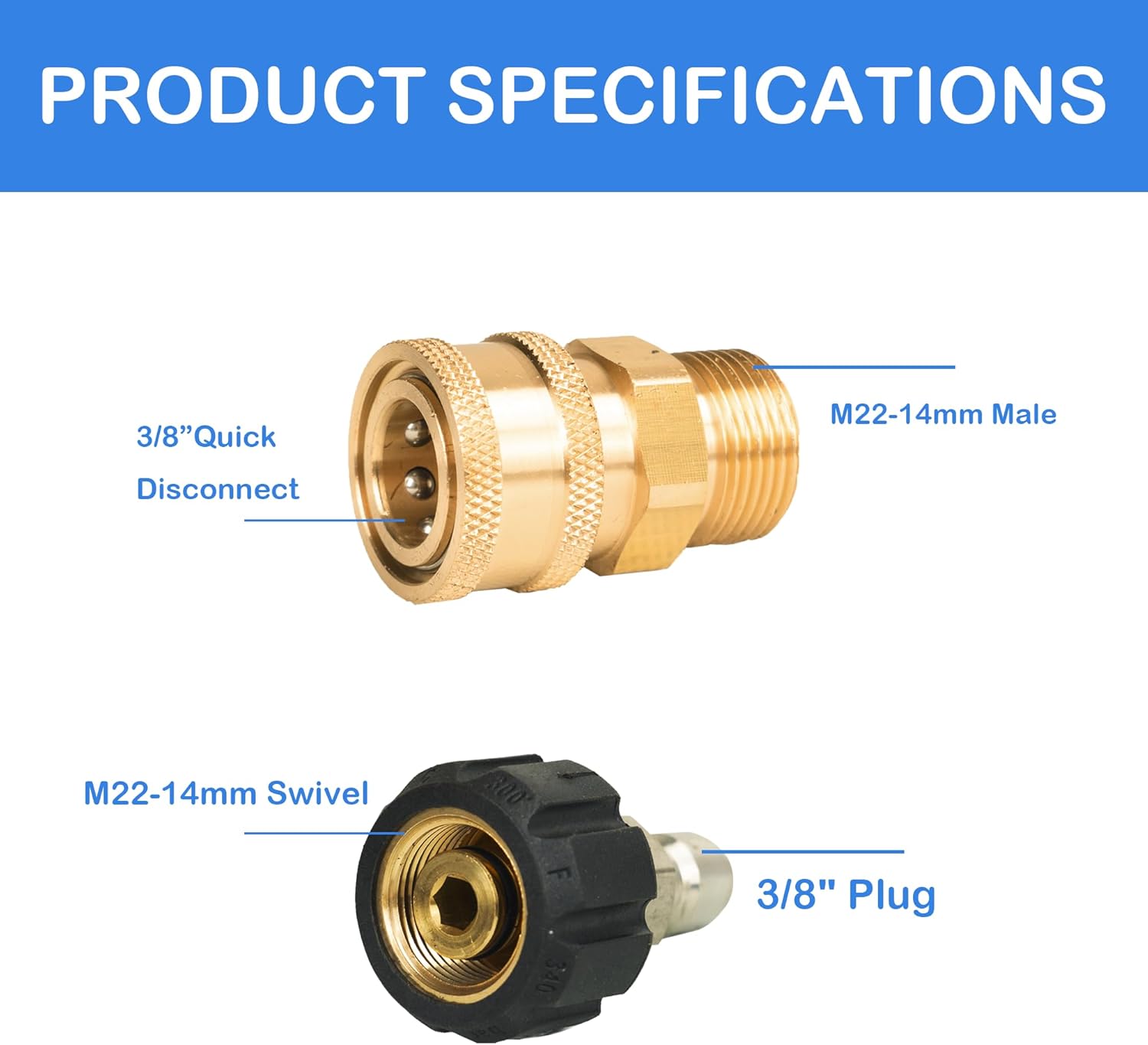 Hourleey Pressure Washer Adapter Set, Quick Disconnect Kit with M22 Metric Male Thread Quick Connector, M22 Swivel to 3/8'' Quick Connect, 3/4" to Quick Release, M22 to M22 Convert, 9 Pack