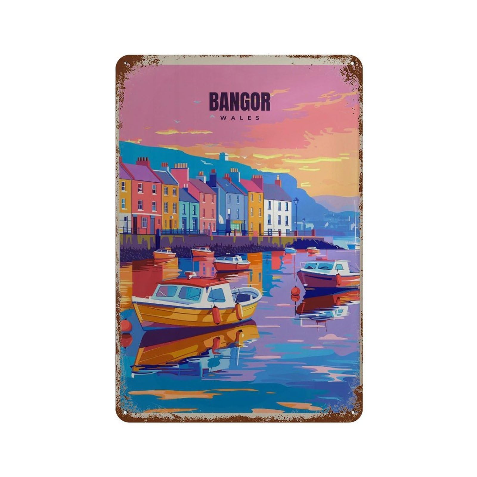 xiaoxiaoshen Bangor Wales Travel Colorful Seafront Wall Decor Art Metal Tin Poster Modern Home Decor Art Home Bar Shop Decorations Vintage Sign 30x20cm