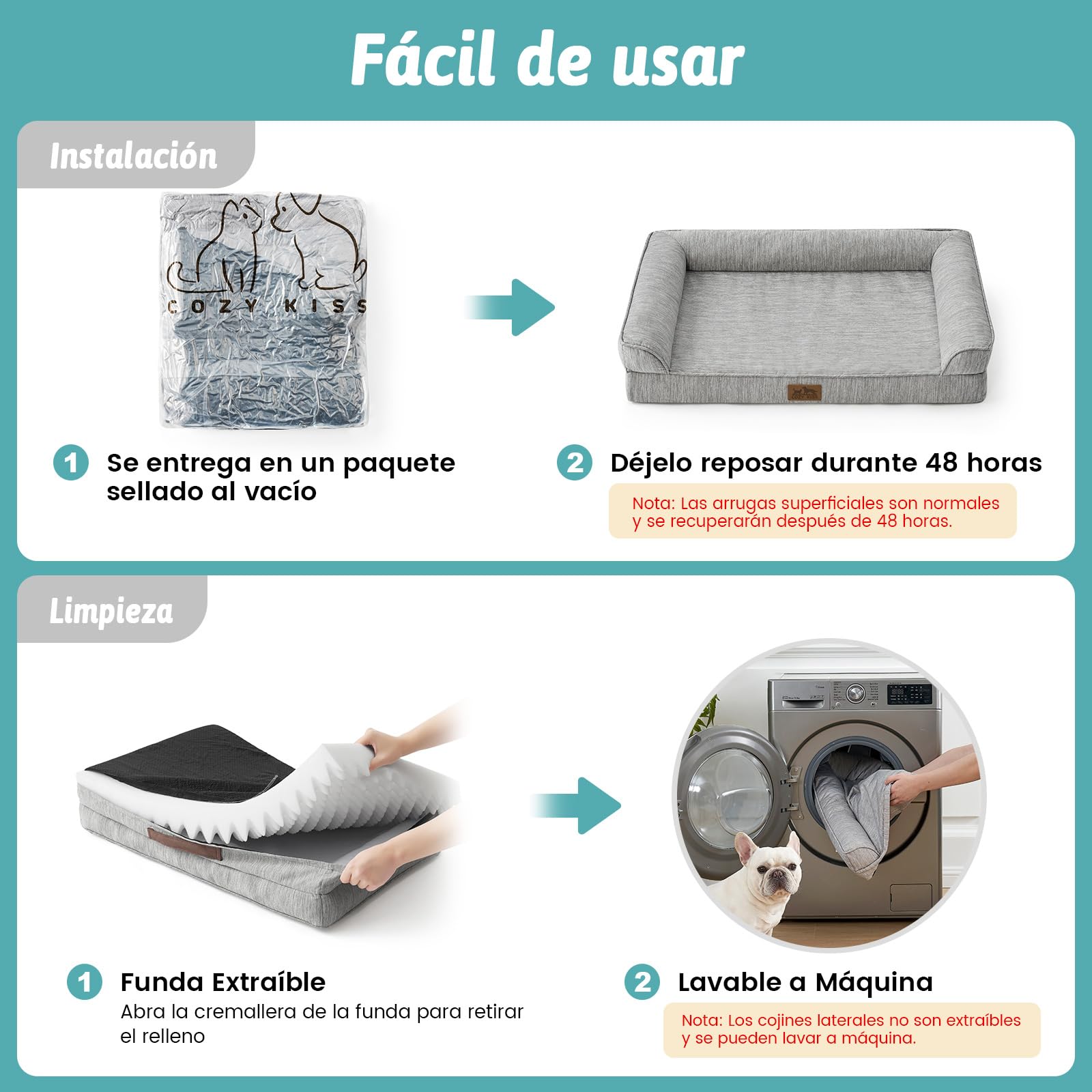 COZY KISS Cama Refrigerante Ortopédica para Perros Talla XL 107x76x18 cm - Sofá Ergonomico para Perros con Funda Desenfundable y Lavable & Espuma de Alvéolos, Impermeable, Gris Plateado, XL