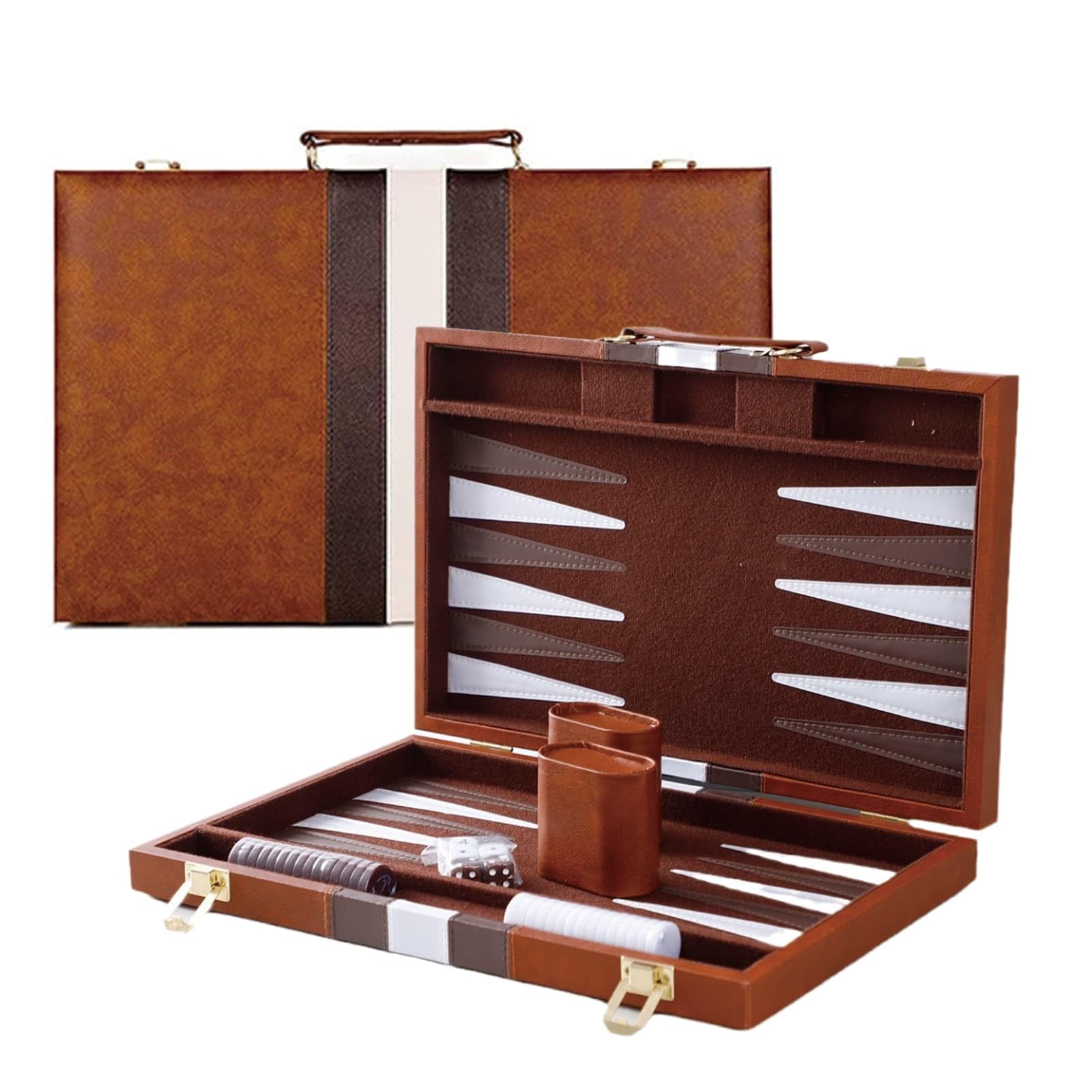 Eidoct Brown Classic Strategy Backgammon Set, 2 Players, Adults, Portable Travel Board Game with Premium Leather Case