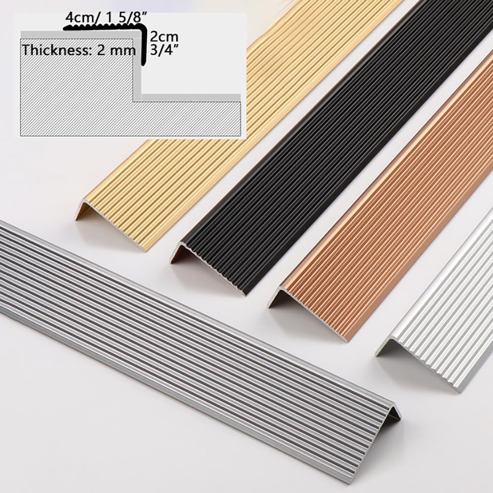 Perfil de borde para escaleras de metal, autoadhesiva, perfil angular con ranura en L, de aluminio, para interior y exterior, 90/100/134 cm(Gray,100cm/39 In)