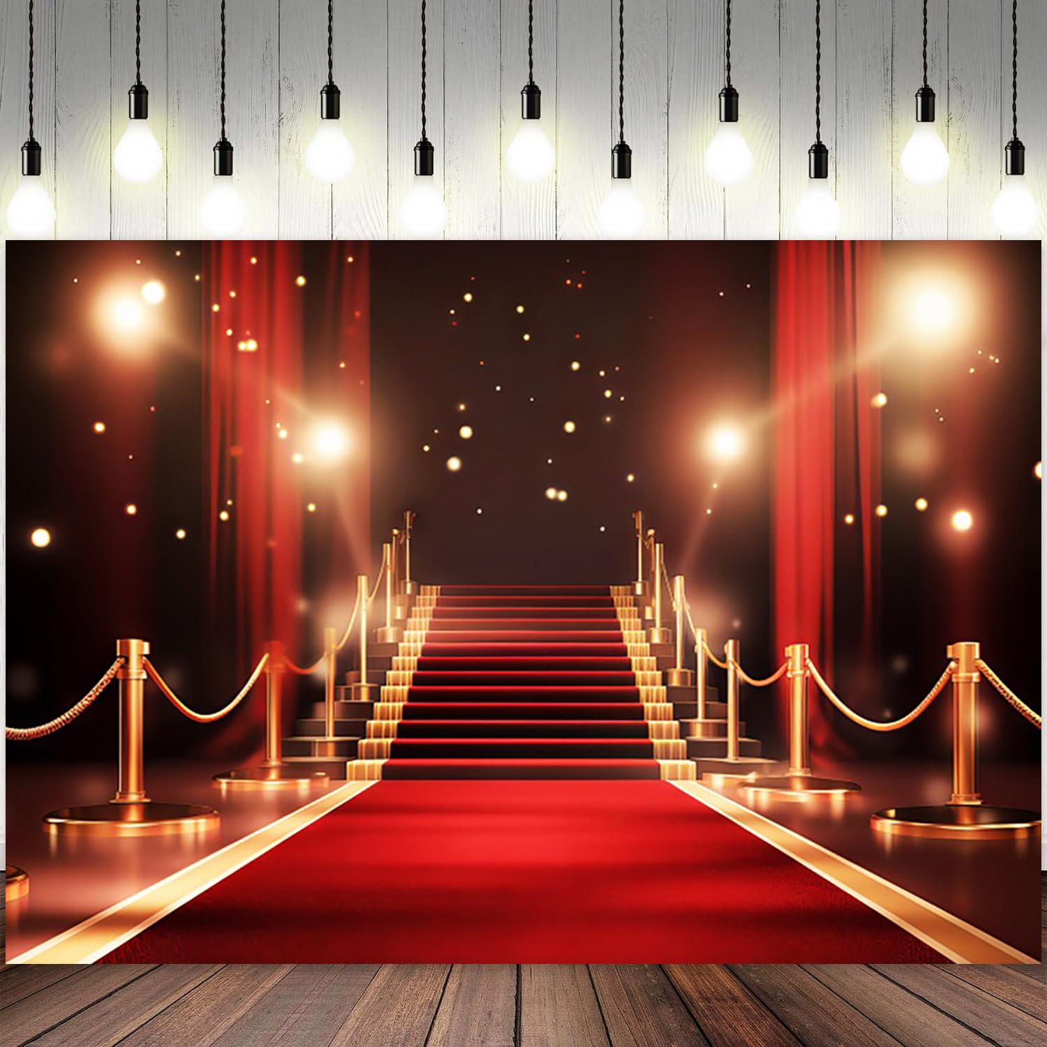 3,6 x 1,8 m roter Teppich-Hintergrund, goldener roter Vorhang, Fotografie-Hintergrund, Glitzerpunkte, Treppenhaus, Filmpremiere, Preisverleihung, Laufsteg, Bühnenbanner, Dekorationen