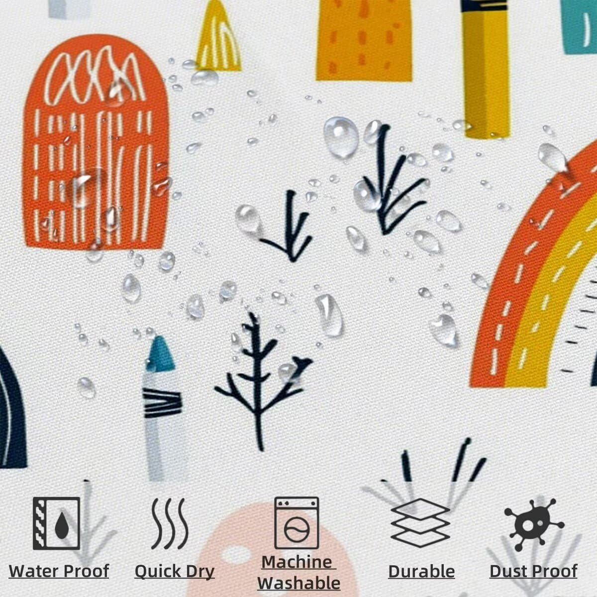 Duschvorhang 240x200 cm, Duschvorhang Weiß Muster, Niedlich Shower Curtains mit 12 Plastik Duschrollo Haken, Duschvorhänge mit Gewicht Waschbar Wasserdicht Stoff Polyester für Badewanne Deko, -3857