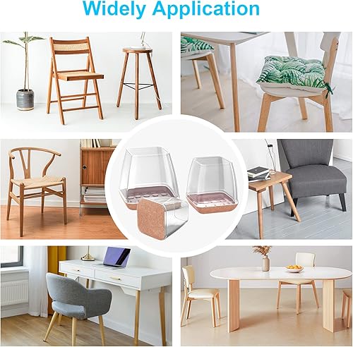Miniatura 6 de 2023 Protectores transparentes de suelo para patas de silla para suelos de madera dura, 20 unidades, fundas redondas y cuadradas de fieltro para