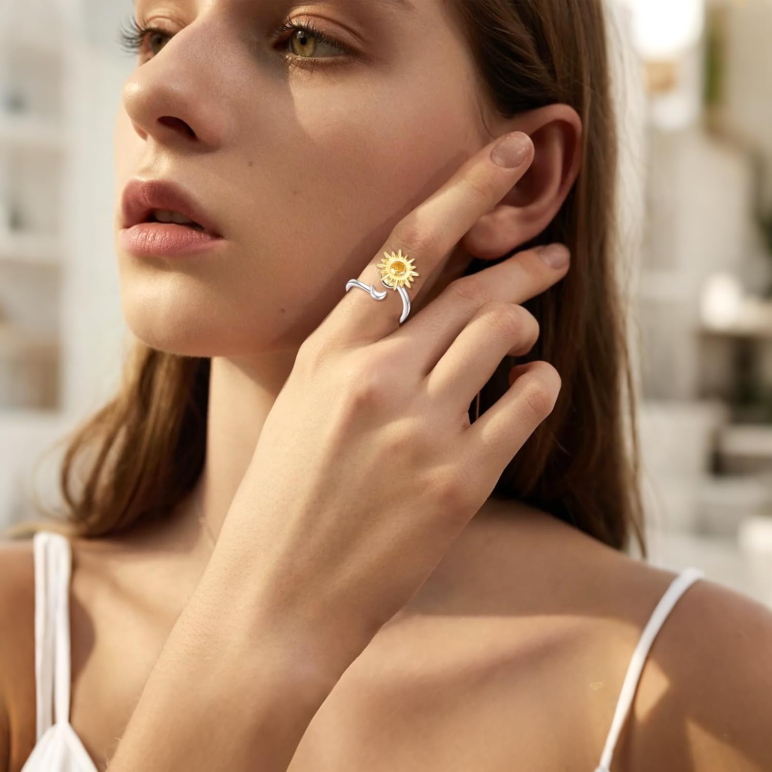 VONALA Cat/Dog Open Ring S925 Sterling Silver Adjustable Wrap Ring Heart Pink Ziron Jewelry Gifts for Women