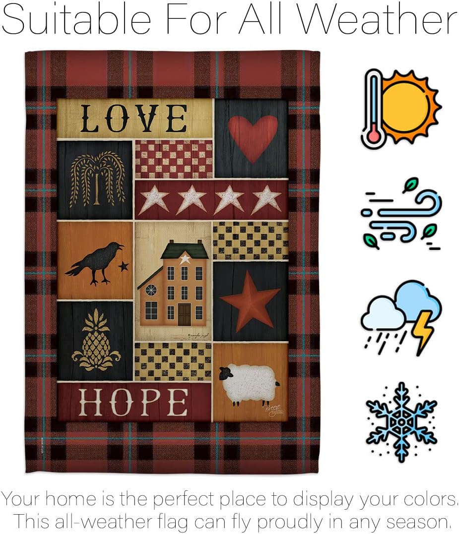 Breeze Decor H100070-BO Primitive Collage Love Hope Inspirational Sweet Home Impressions Decorative Vertical 28" x 40" Double Sided House Flag Printed in USA