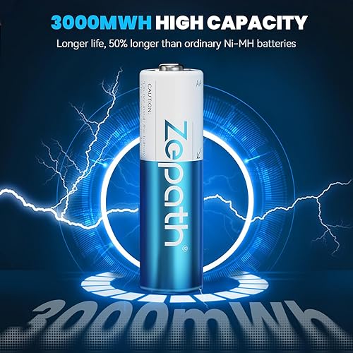 Miniatura 2 de Baterías AA recargables de litio, paquete de 12 con cargador de 3000 mWh, batería doble A de alta capacidad, baterías de litio AA de 1.5 V de