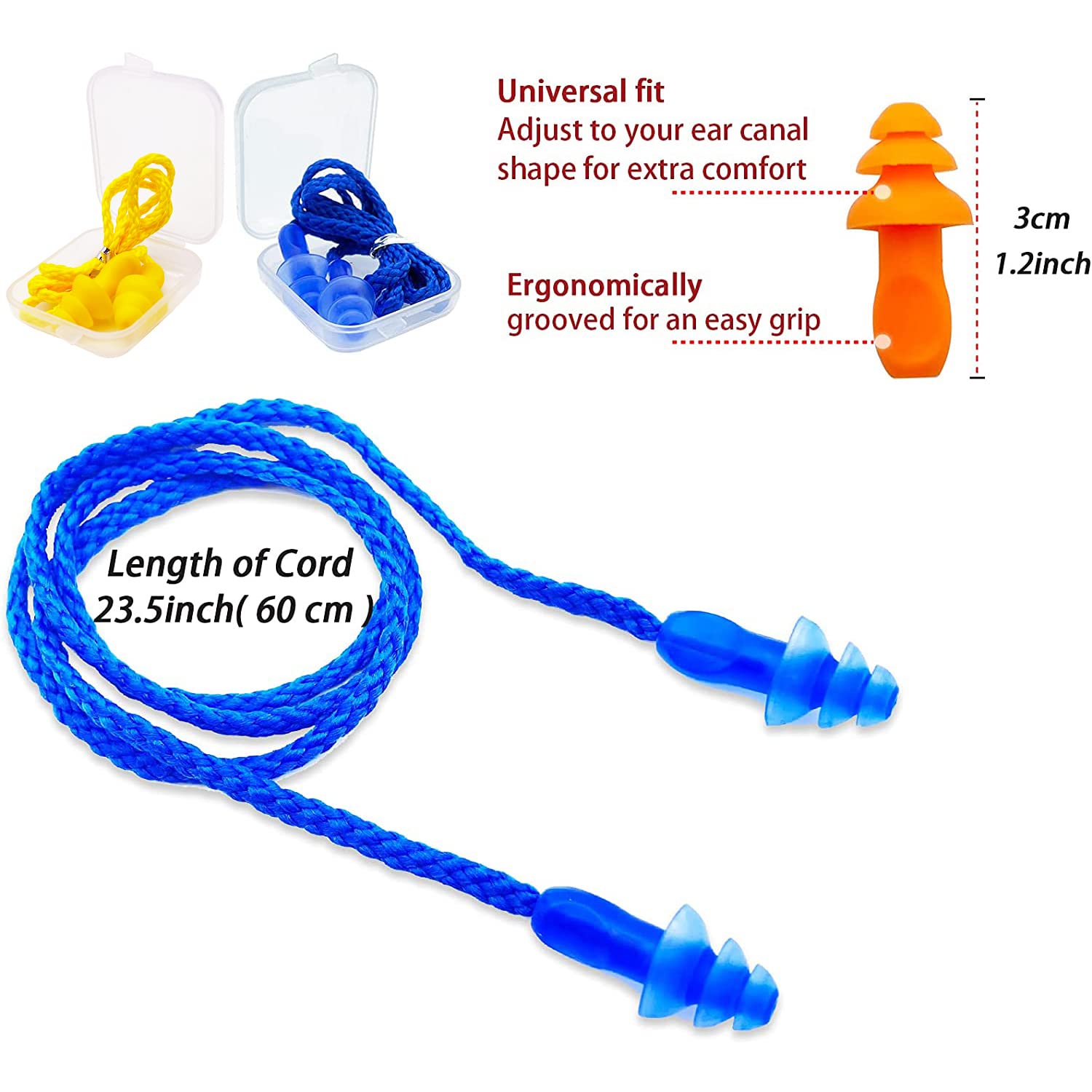 Tapones para los oídos para dormir con cancelación de ruido, 16 pares de tapones reutilizables de silicona suave para reducción de ruido con cordón de nailon, protección auditiva para disparos