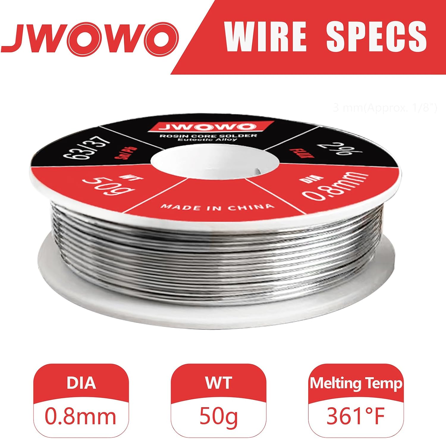 Rosin Core Solder Wire for Electrical Soldering(0.8mm/50g),By JWOWO