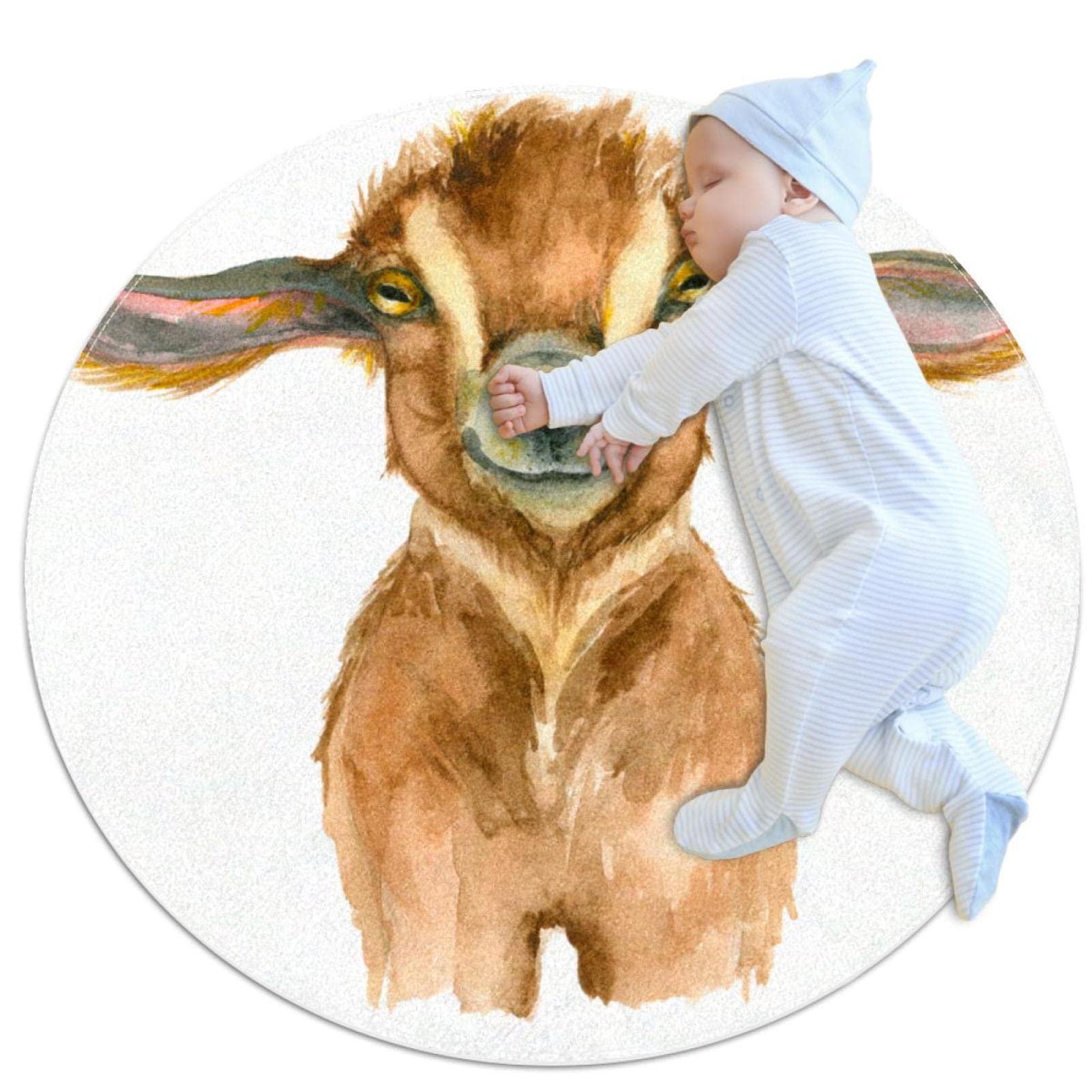 Tapis chèvre mignonne rond pour chambre d'enfant et espace de jeux chaleureux