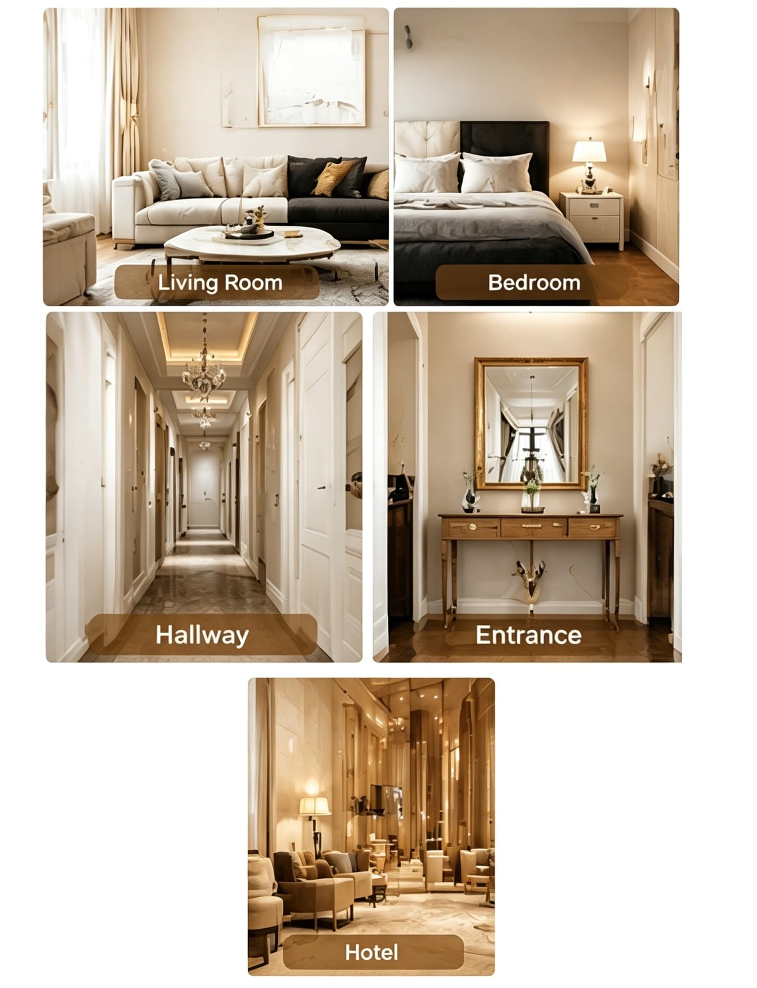 Generico Set di 2 specchi da parete decorativi con cornice dorata di 2 3 4, decorazioni sospese 3D in legno(3packs)
