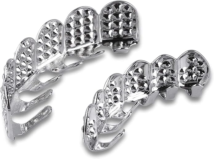 Grills para dientes chapados en oro y plata 18K estilo hip hop miniatura 5