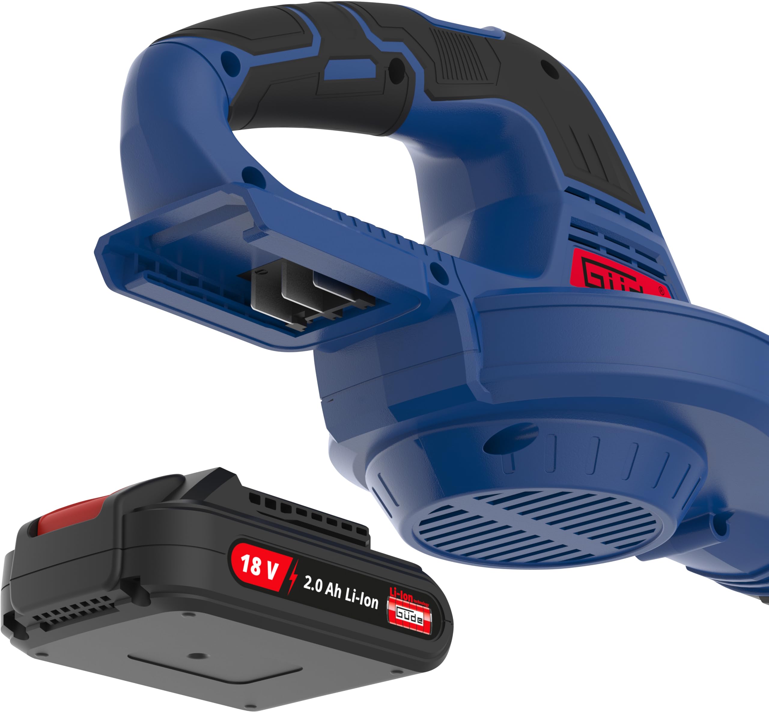 Güde Soplador de Hojas 58589 LB 18-201-05 (18 V, Easy Energy Exchange), Color Azul, Negro y Rojo