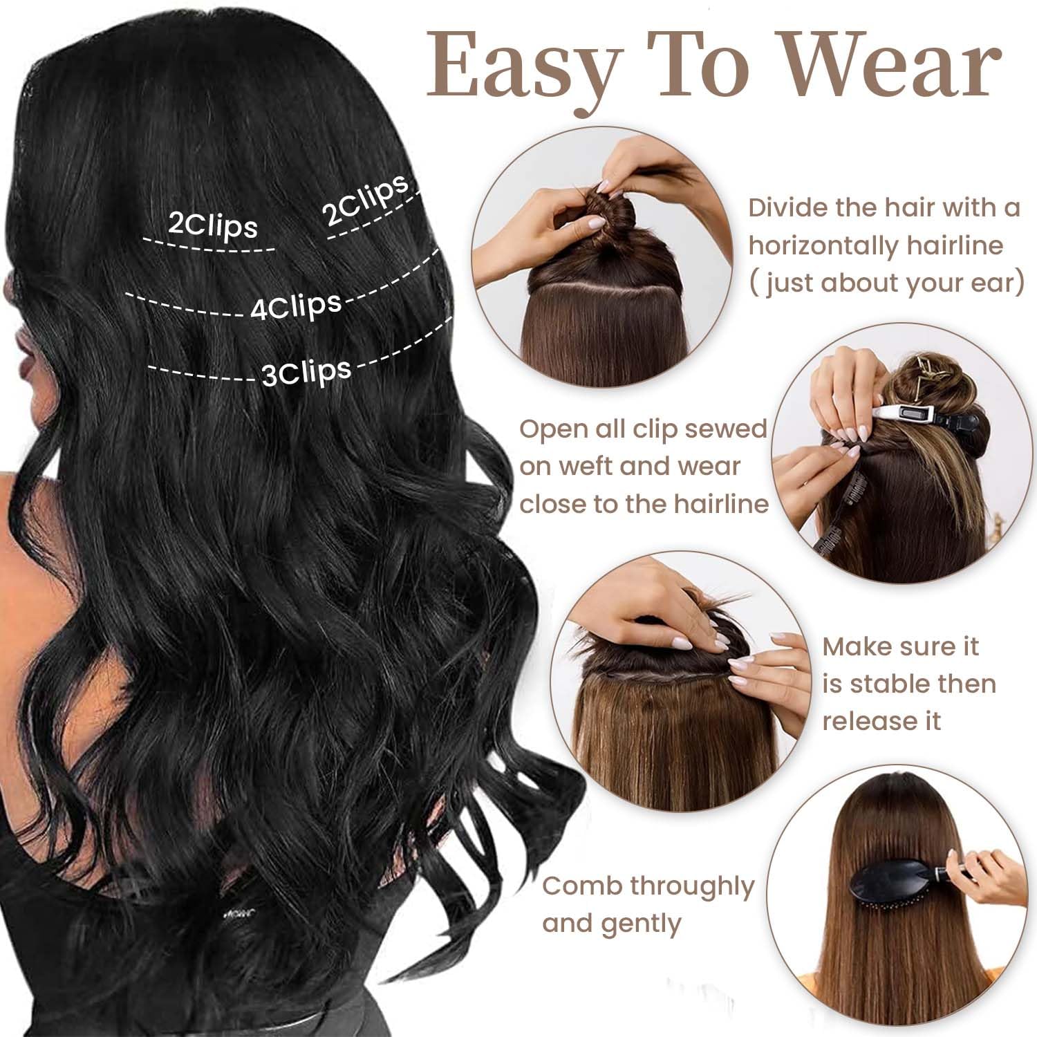 Clip in Hair Extensions 20 Inch Long Wavy Full Head Synthetic Hairpieces Hair Extensions Clip in 4PCS Auburn Brown 20 Inch Long Wavy  main image 4