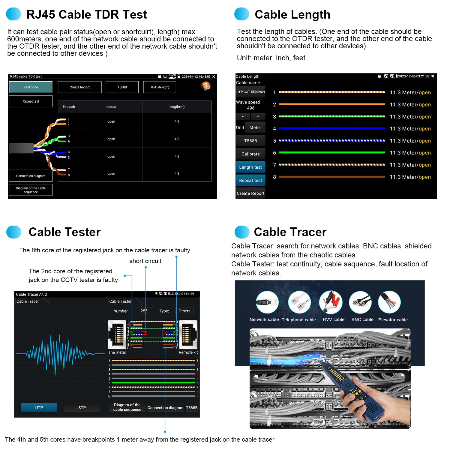 Optical Fiber Tester 1310/1550nm, WANLUTECH OTDR Tester 5.4 inches Touchscreen Support Event Map VFL OPM LS(Light Source) OLT (Optical Loss Test) Functions RJ45 Cable Tester Network Tools WiFi