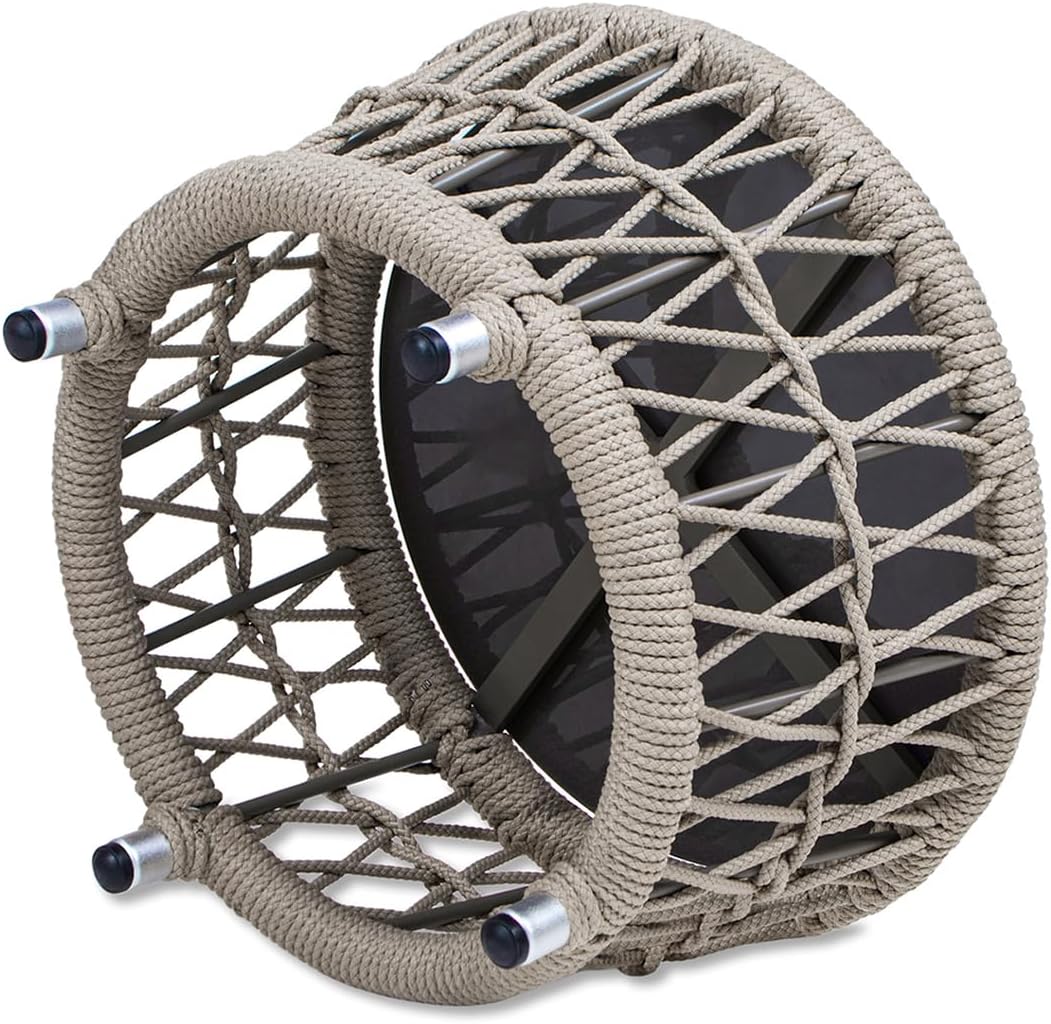 21.5" Round Woven Patio Coffee Table Light Beige Olefin