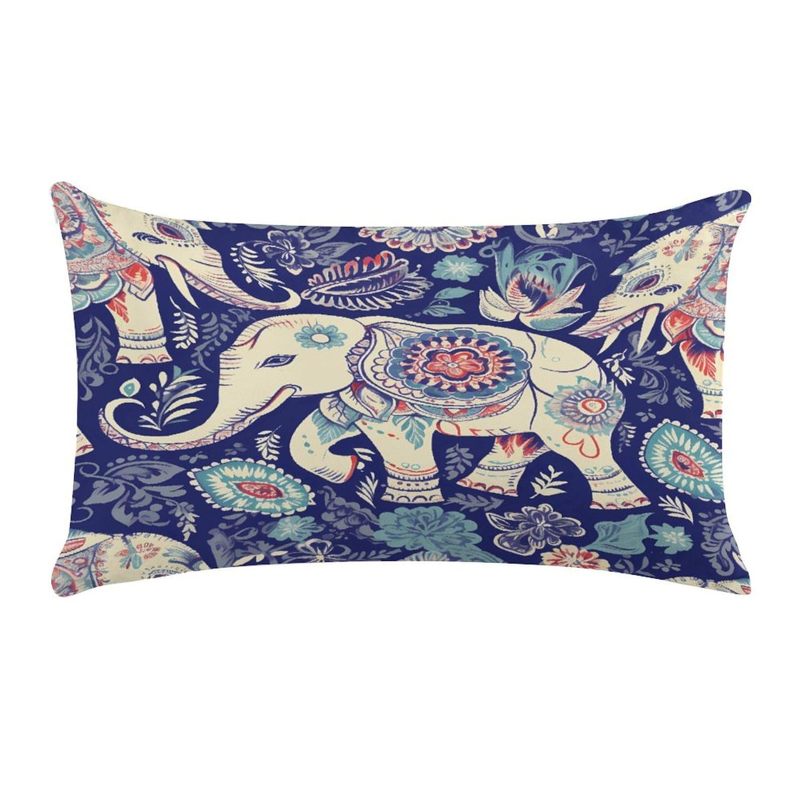 VstaDank Boho Elephant Throw Pillow Covers Rectangular Cushion Case Short Plush Pillowcase with Zipper Luxury Cozy Lumbar Pillows Shells Decorative Pillow Shams 12 X 20 Inch