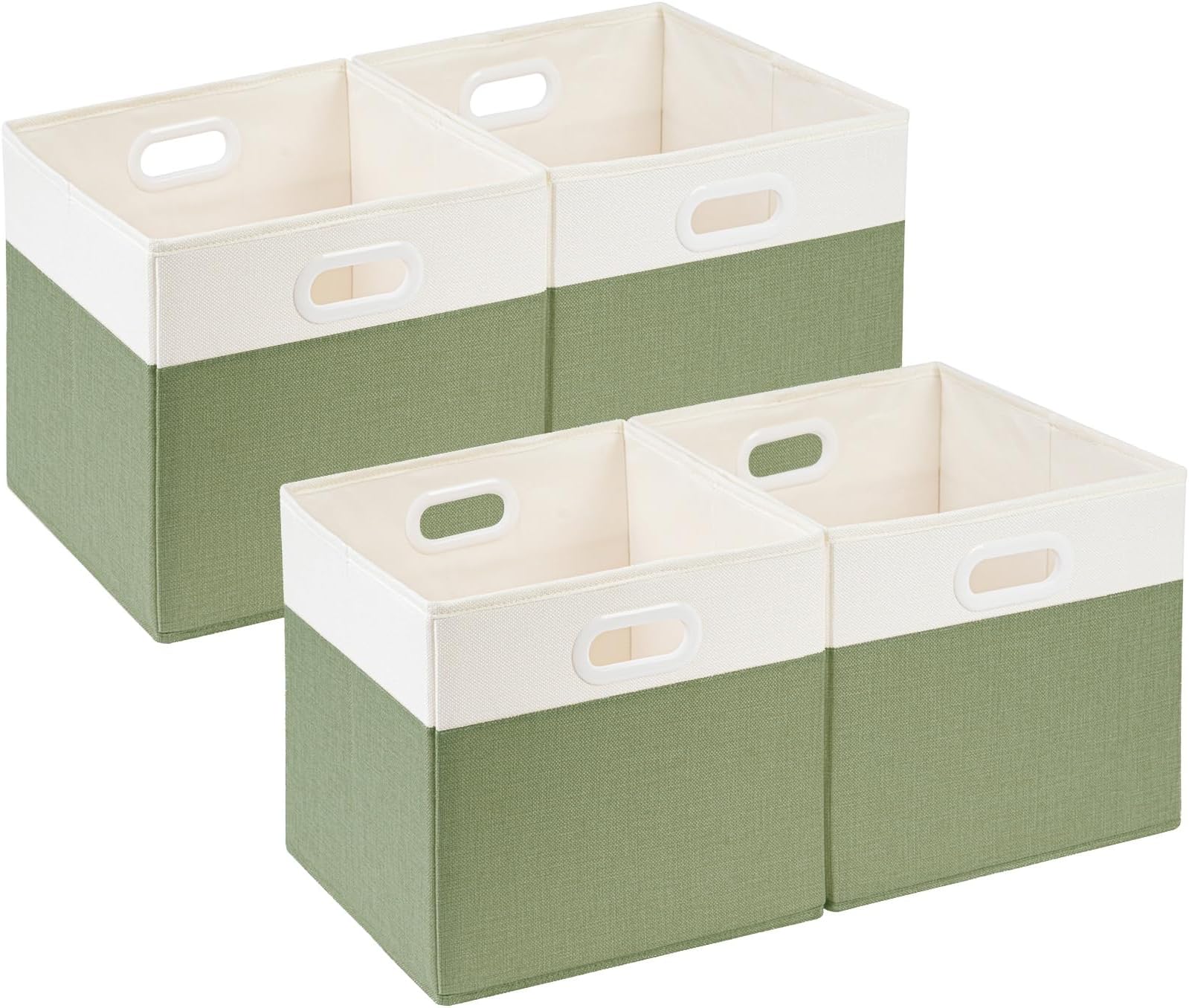 Fabirc Cube Storage Boxes,25x25x25cm Foldable Storage Baskets for Toys Nursery Closet(Green/White, Set of 4)