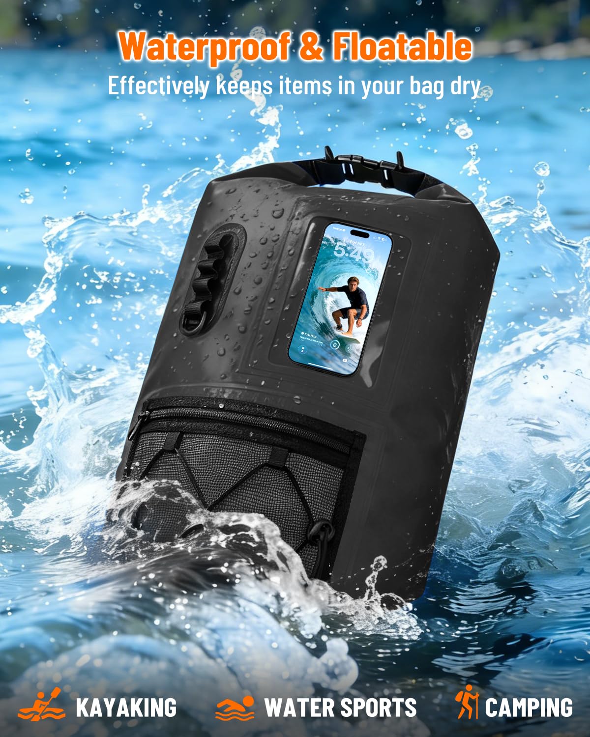 Dry Bag wasserdichte Tasche 20L/30L, Drybag Schwimmfähige Strandtasche, Wasserdichter Beutel Rucksack Con Handyhülle Wasserdicht für Schwimmen Camping Kajakfahren Angeln