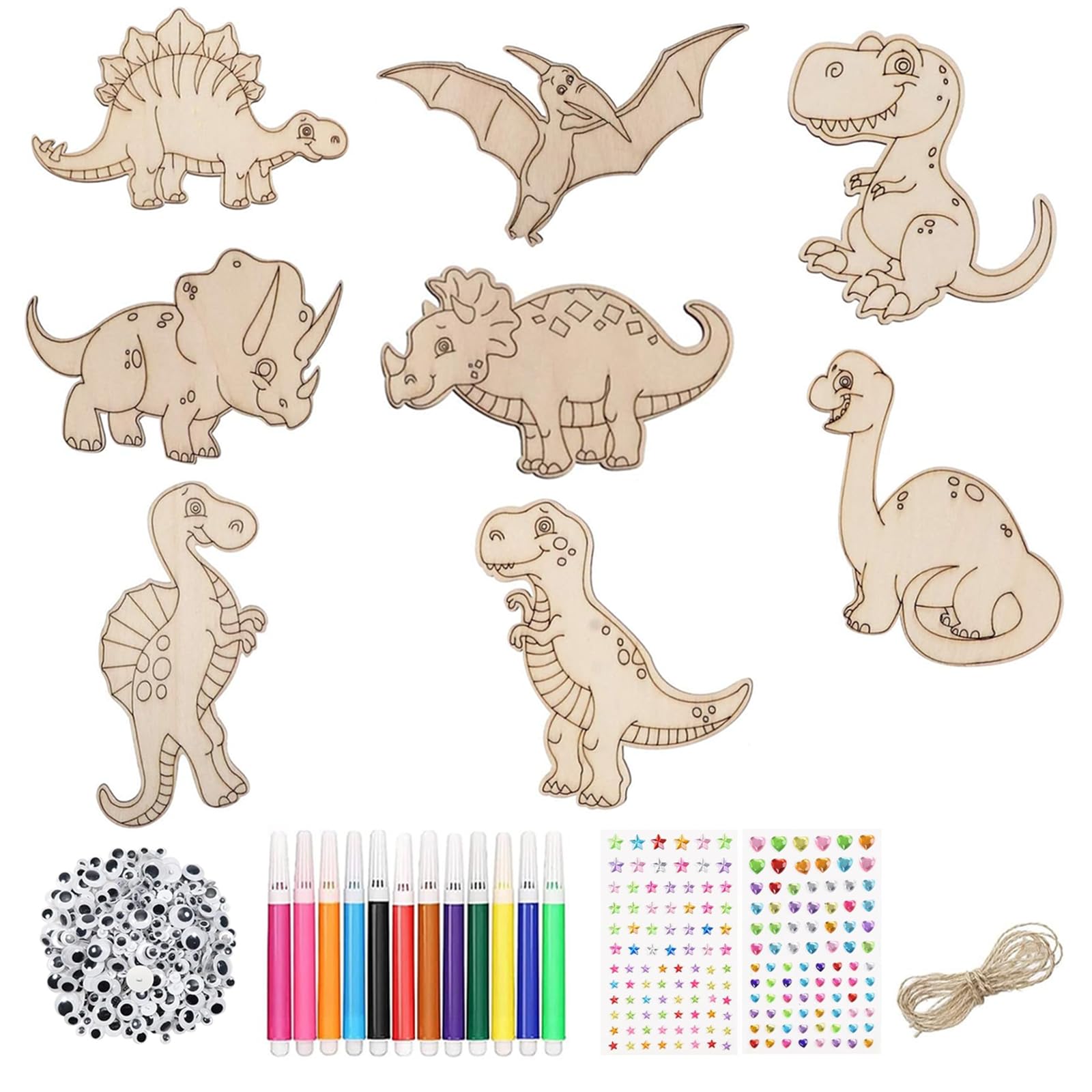 JDBlissful 89 Pack Dinosaur Wooden Craft Set for Kids' DIY Painting Design